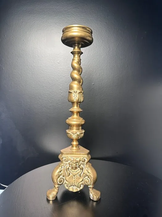 Candelabrum Large & Heavy Antique Church Altar Candlestick / Pricket – 5.6 kg – 50 cm – Brass – Europe – Baroque - Brass