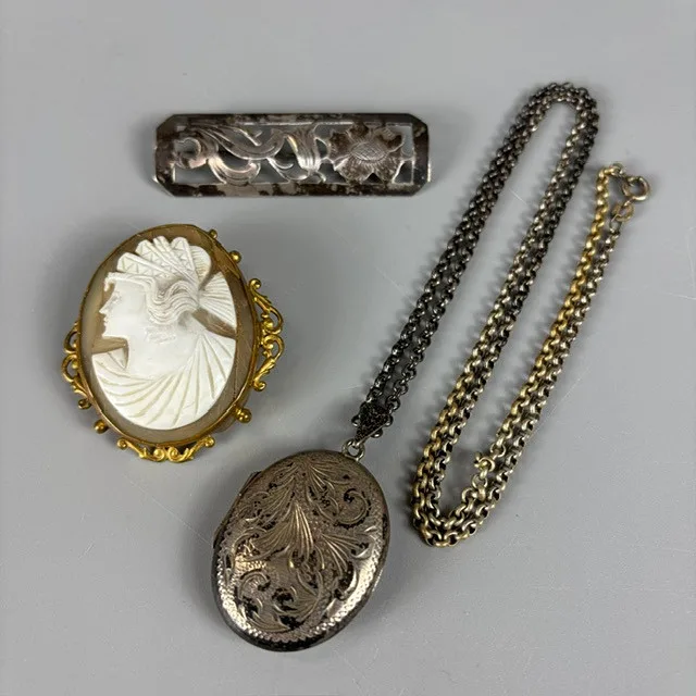 Silver Jewellery and Cameo Brooch