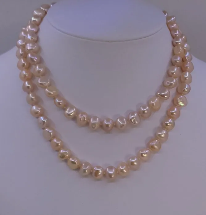 Necklace Silver, 9x12mm Pink Edison Pearls