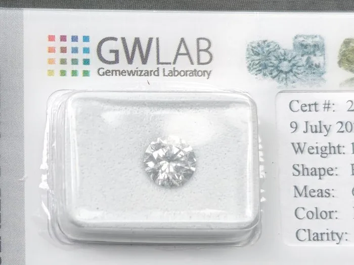 1 pcs Diamond (Natural) - 1.02 ct - Round - D (colourless) - SI2 - Gemewizard Gemological Laboratory (GWLab)