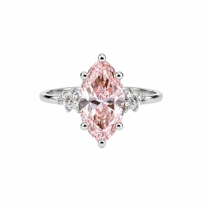 Ring - 14 kt. White gold - 3.21ct. tw. Pink Diamond (Fancy coloured lab-grown diamond) - Diamond