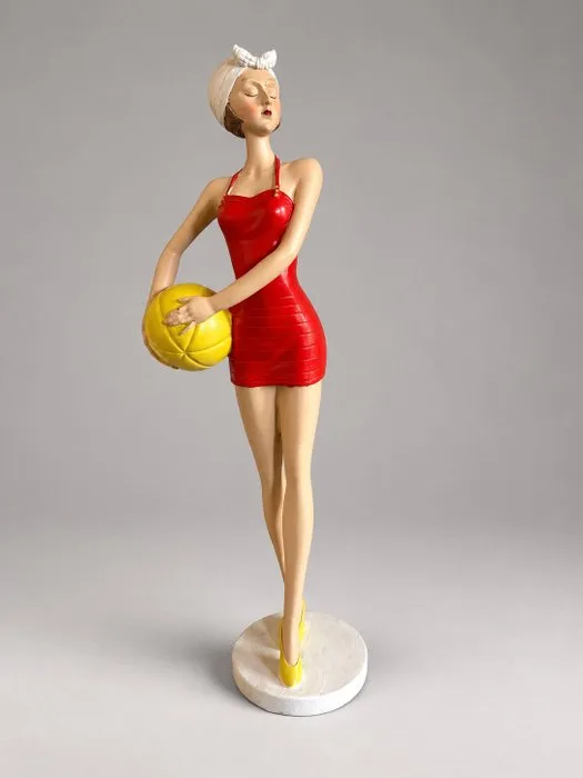 Sculpture, Beach Lady with Ball – groot decoratief beeld in Art Deco-stijl - 30 cm - Composite