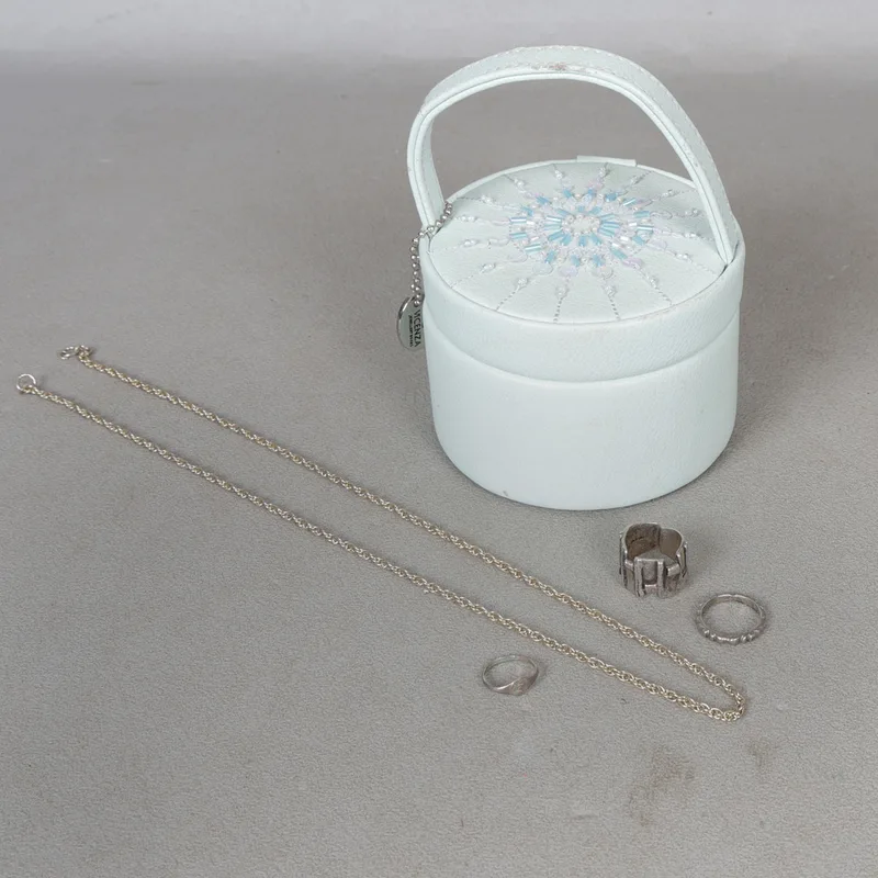 Three Silver Rings & One Yellow Metal Necklace (4)