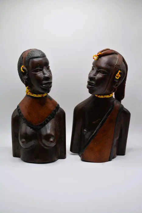 Bust, Pareja de bustos Masai - 25 cm - Wood