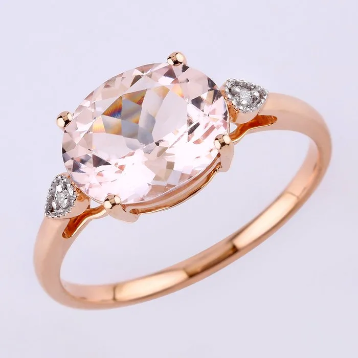 Ring - 14 kt. Rose gold - 2.17ct. tw. Morganite - Diamond - Certified Gold Jewelry