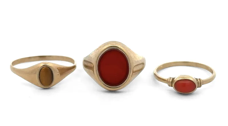 Three 9CT Gold Cabochon Rings