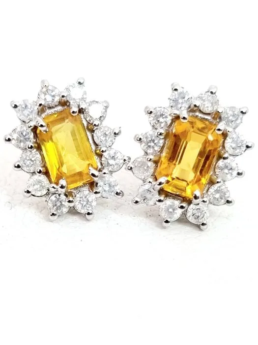 Earrings - 18 kt. White gold Sapphire - Diamond