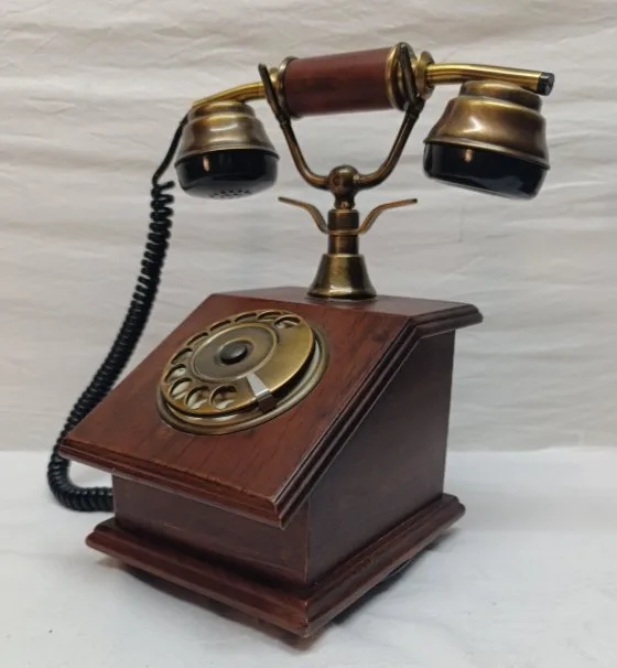 Analogue telephone - Wood, Brass - Retro phone