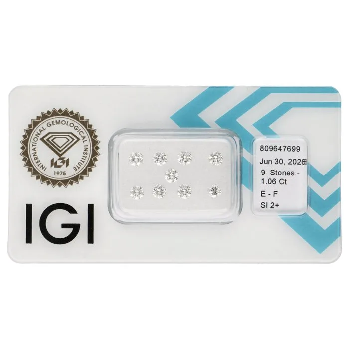9 pcs Diamond (Natural) - 1.06 ct - Round - E, F - SI2 - International Gemological Institute (IGI)