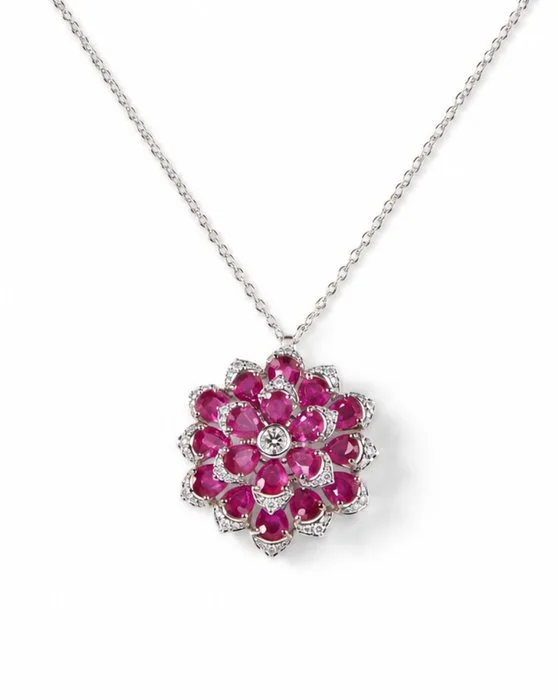 Statement necklace - 14 kt. White gold - 3.62ct. tw. Ruby - Diamond - Natural Pear Rubies