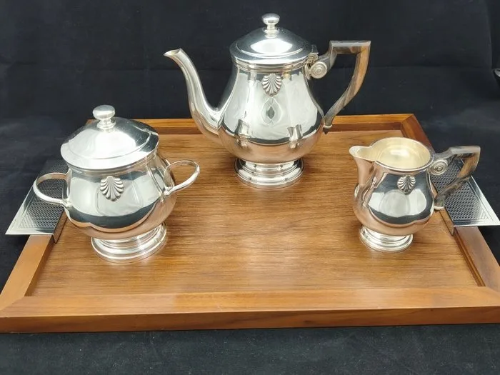 Christofle, Gallia - Tea service (4) - Vendôme - Silverplated, Wood