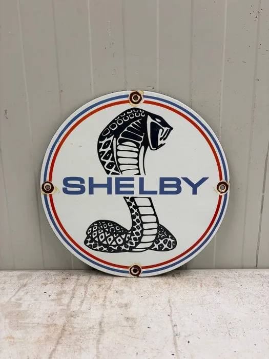 Shelby Cobra – Emaille Reclamebord met Dubbele Cobra - Enamel sign - Enamel