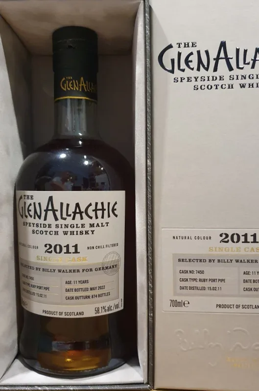 GlenAllachie – 2011 2022 11 Year Old Ruby Port Pipe Single Cask #7450 Exclusively Billy Walker (70cl, 58.1%)