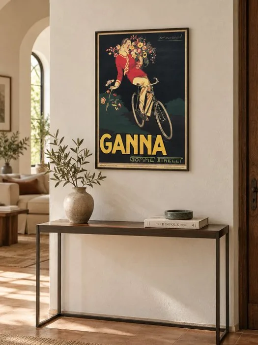 Achille Mauzan - Pirelli Ganna Bicicletta Ciclismo Manifesto Pubblicitario Art Déco Vintage - 1970s