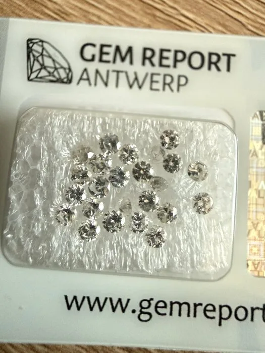 24 pcs Diamond (Natural) - 0.98 ct - Round - E, H - I1 - Gem Report Antwerp (GRA)