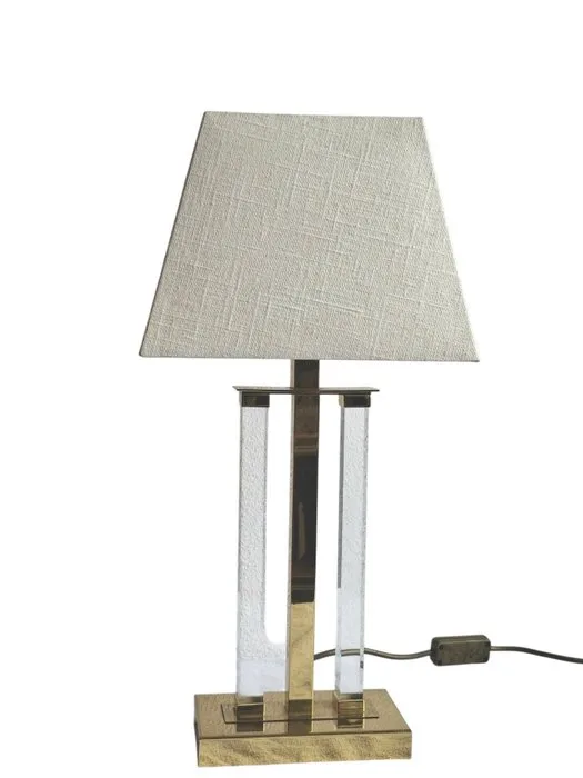 Table lamp - Gold-plated metal & acrylic glass (Lucite) - Hollywood Regency Style