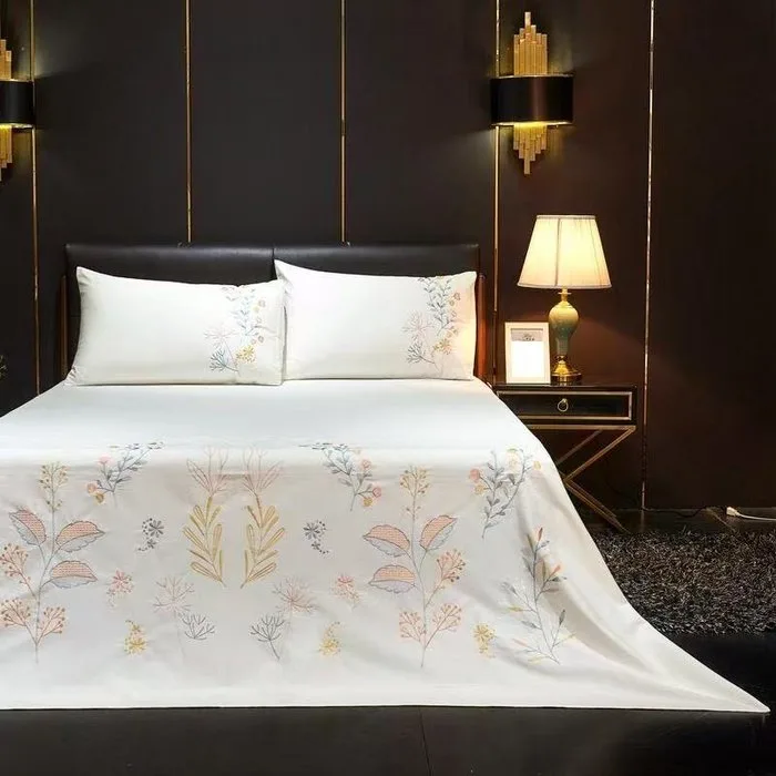 Bed sheet - 250 cm - 230 cm - Artificial embroidery sil