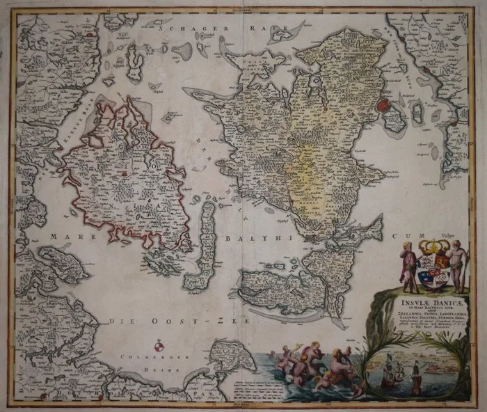 Denmark - Danish Islands in the Baltic.; Johann Baptist Homann - Insulae Danicae in Mari Balthico Sitae, utpote Zeelandia, Fionia, Langelandia, Lalandia, Falstria, - 1721-1750