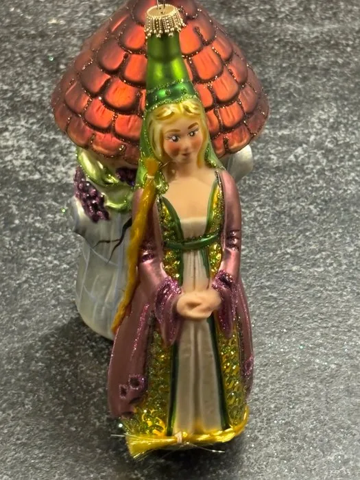 Krebs: Rapunzel sprookje, Rapounzel met toren, glas kerstornament - Christmas baubles Krebs Lauscha (2) - Glass
