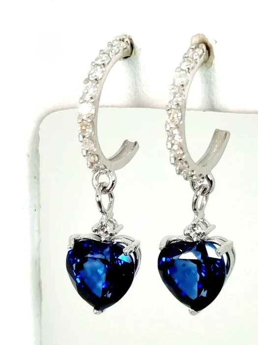 Earrings - 18 kt. White gold Sapphire - Diamond