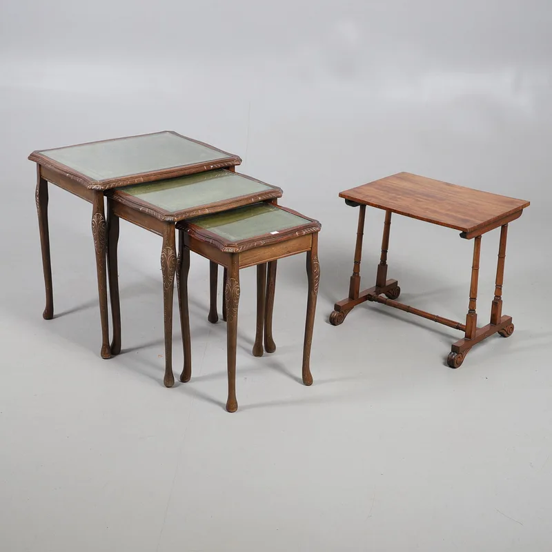 Nest of Three Leather Topped Tables