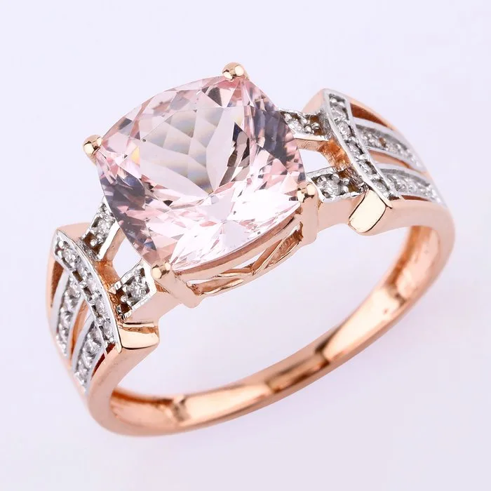 Ring - 14 kt. Rose gold - 3.02ct. tw. Morganite - Diamond - Certified Gold Jewelry