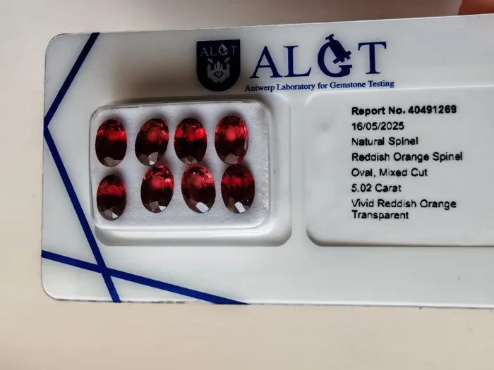 8 pcs Red Spinel - 5.02 ct - Antwerp Laboratory for Gemstone Testing (ALGT) - ALGT Spinel 5.02 Carats