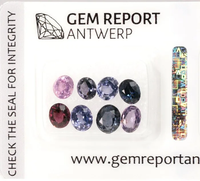 8 pcs Blue, Pink, Purple Spinel - 5.05 ct - Gem Report Antwerp (GRA)