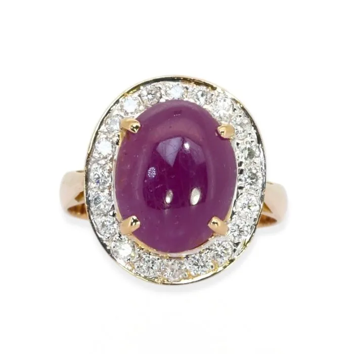 Ring - 18 kt. Yellow gold - 4.06ct. tw. Ruby - Diamond - IGI Certified Ring
