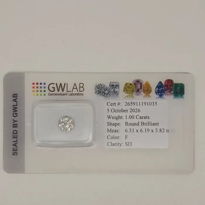 1 pcs Diamond (Natural) - 1.00 ct - Round - F - SI3 - Gemewizard Gemological Laboratory (GWLab)
