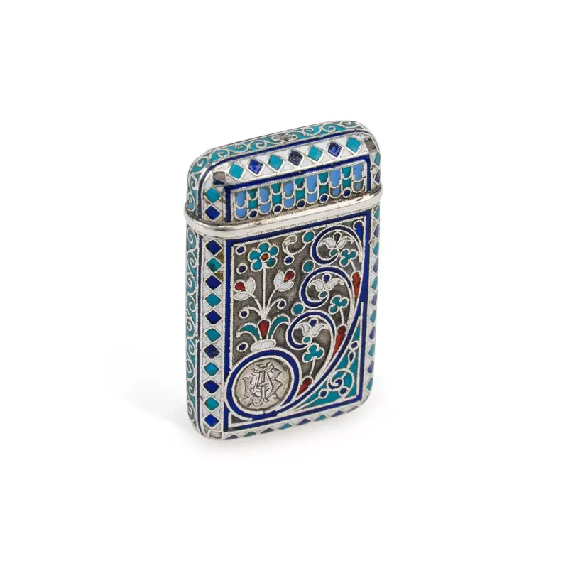 A Russian Silver And Enamel Vesta Case late 19th/ early 20th Century, maker's mark Ak (possibly Antip Kuzmichev), Moscow