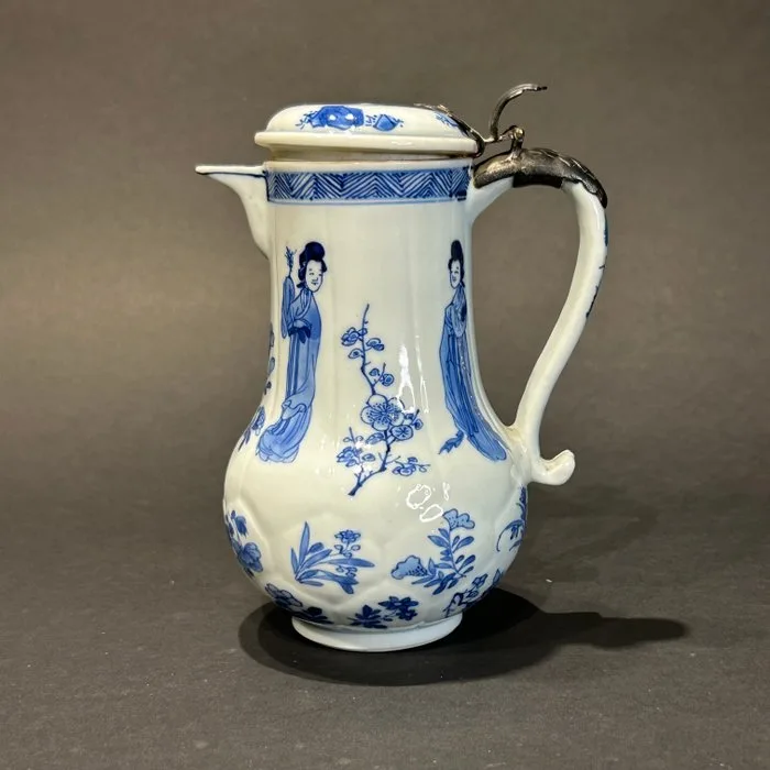 Ewer - Porcelain, Silver - Kangxi blue and white milk jug