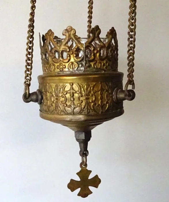Sanctuary lamp - Antique Godslamp Incense Burner - Bronze, Brass, Glass