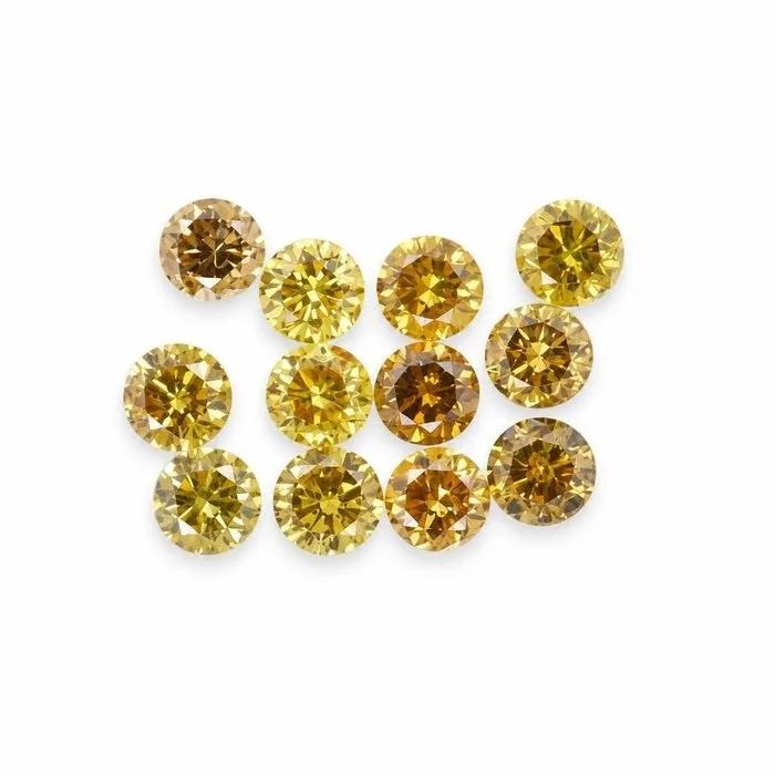 12 pcs Diamond (Natural coloured) - 0.99 ct - Round Mixed yellow - SI1, I2 - Gem Report Antwerp (GRA)