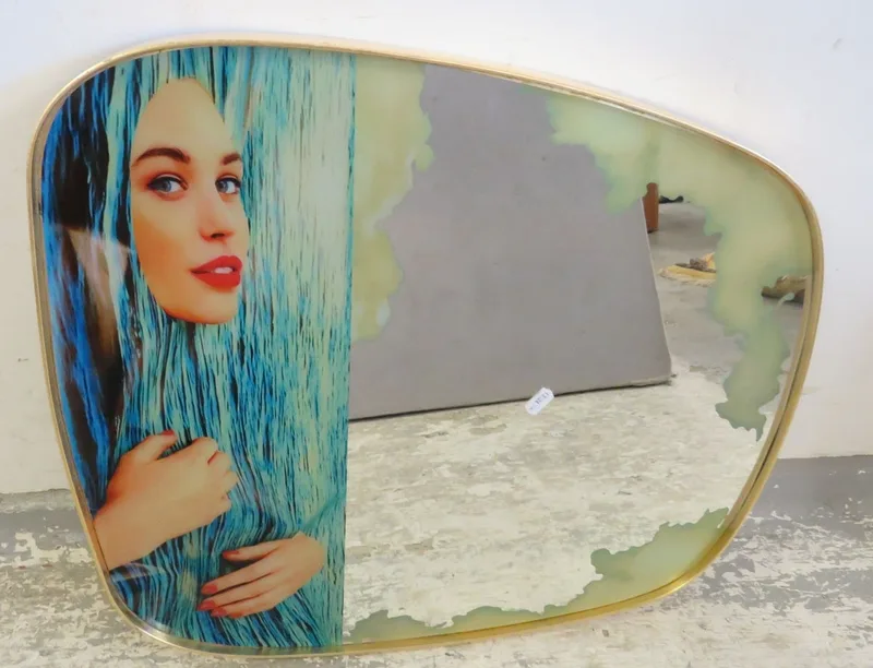 Wall Hanging Mirror with graphic of a lady in a waterfall approx.