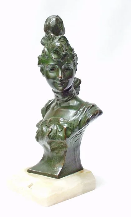 Gieterijstempel : Societé des Bronzes de Paris. - Van Der Straeten - Bust, Buste Vrouw - 20 cm - Patinated bronze