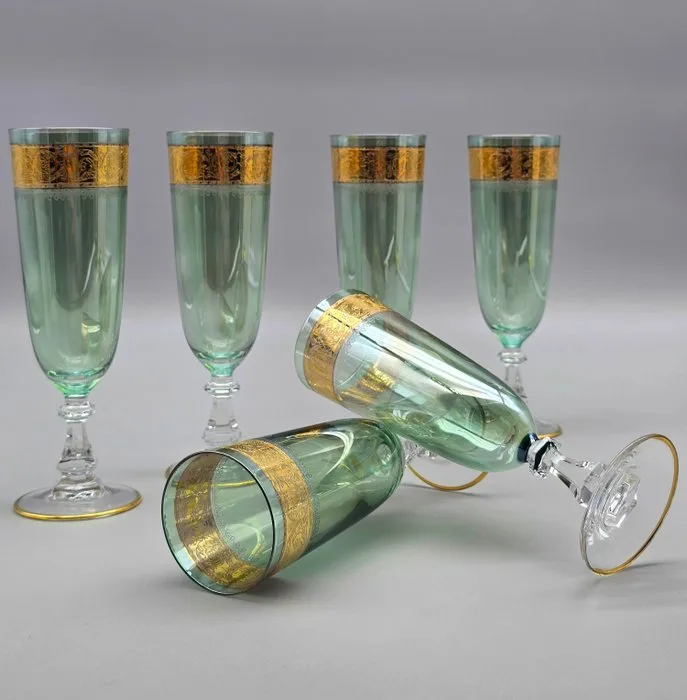 Cristalli Italiani CreArt - Drinking service (6) - 24kt gold - Crystal and gold goblets
