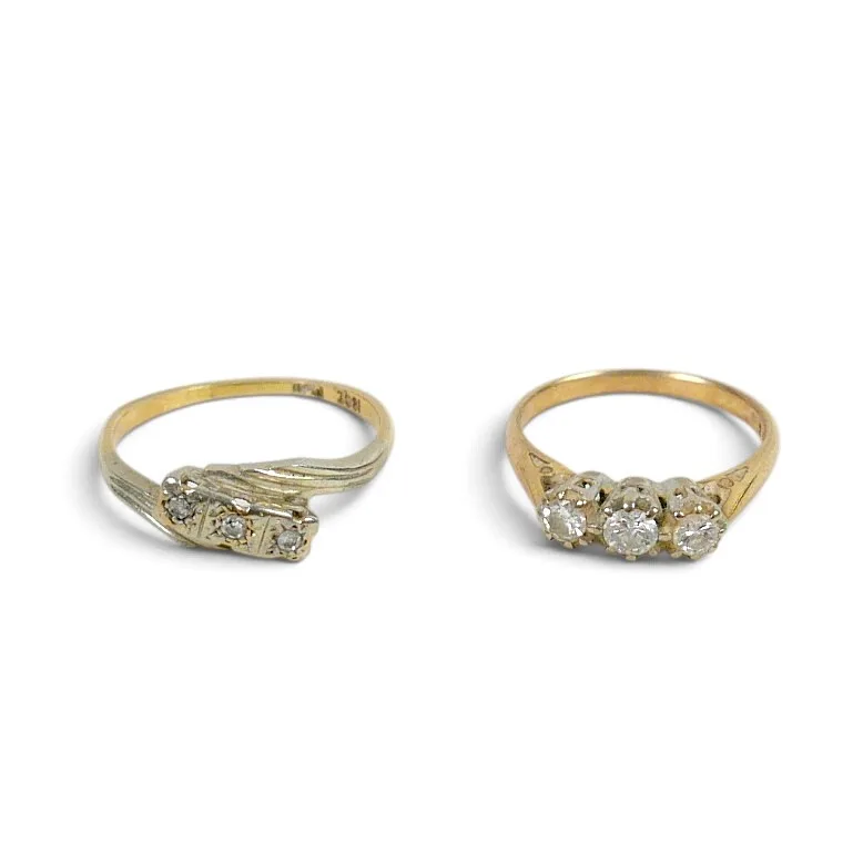 Two 18CT Gold Three Stone Diamond Rings