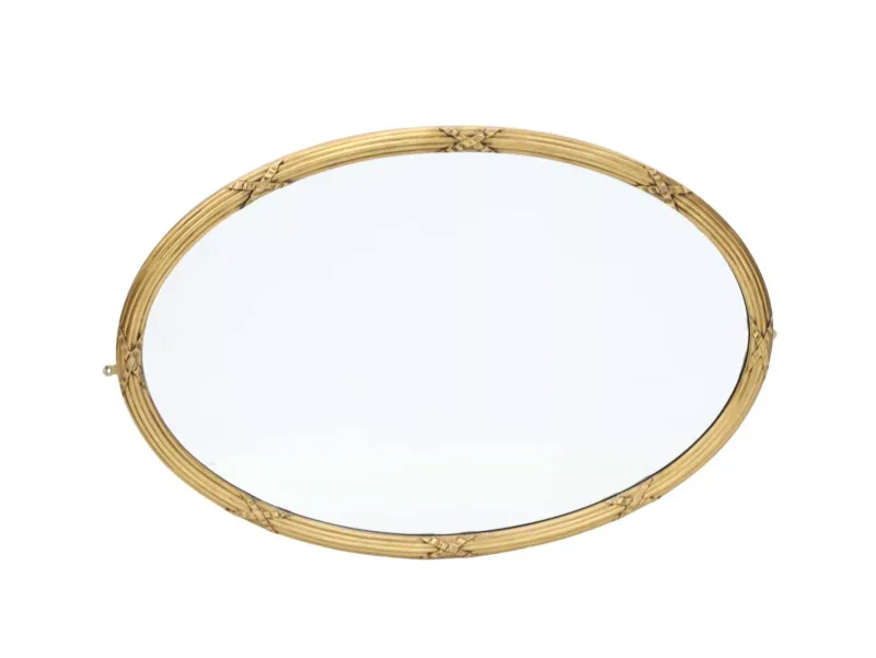 An Oval Giltwood Wall Mirror early 20th Century, the reeded frame bound at intervals with ribbon ties
