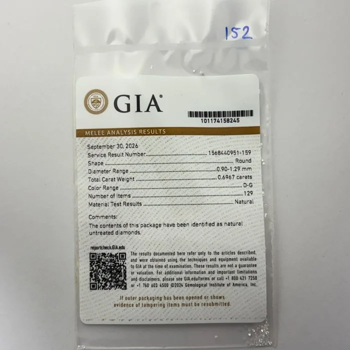 129 pcs Diamond (Natural) - 0.70 ct - Round - D (colourless), E, F, G - Not specified in lab report - Gemological Institute of America (GIA) - 0.90 mm - 1.29 mm