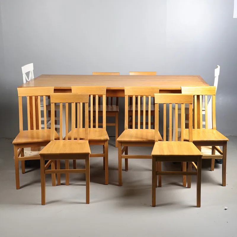A Large 20th Century Oak Refectory Table Together with Ten Chairs (11)
