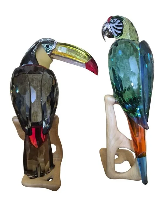 Swarovski - Roland Schuster - Figure - Swarovski Crystal Paradise – Pareja de aves exóticas, tucán 850600 y guacamayo 685824, diseñados por (2) - Crystal, Wood