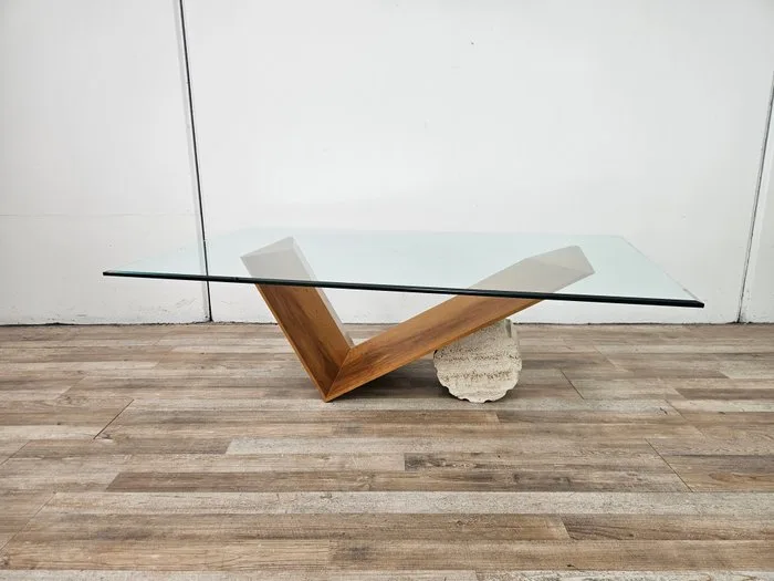 Cattelan Italia - Valentino - Centre table - Travertine, Wood, Glass