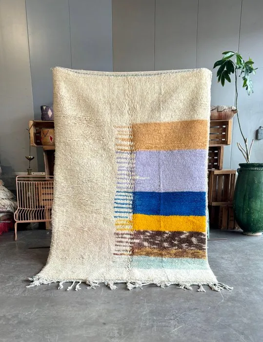 New Handmade Moroccan Beni Ouarain Rug — Abstract Berber Wool Carpet — Contemporary Atlas Design - Rug - 250 cm - 160 cm - Handwoven Wool Rug