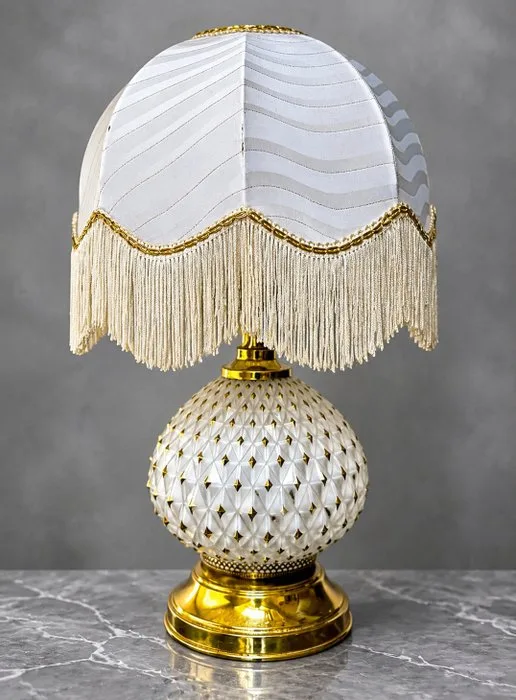 Lamp - Gilt brass, Opaline glass - Pineapple lamp vintage