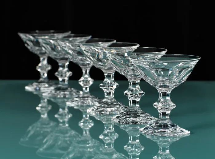 Prachtig set van 6 antieke kristallen Val Saint Lambert champagne coupes. Model 'Metternich', - Dinner set - Crystal