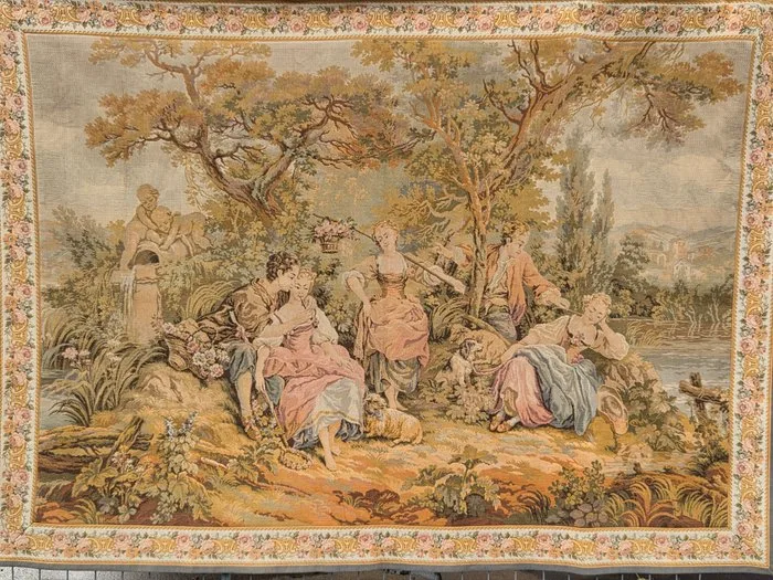 Large Vintage French Jacquard Wall Tapestry - "Les Amours Pastorales" after François Boucher - Tapestry - 160 cm - 220 cm