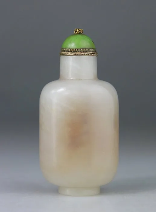 Superb Carved Jade Snuffbox - Flask - Pale White Jade - Nephrite - Turquoise - China - Qing Qianlong Period - 18th century
