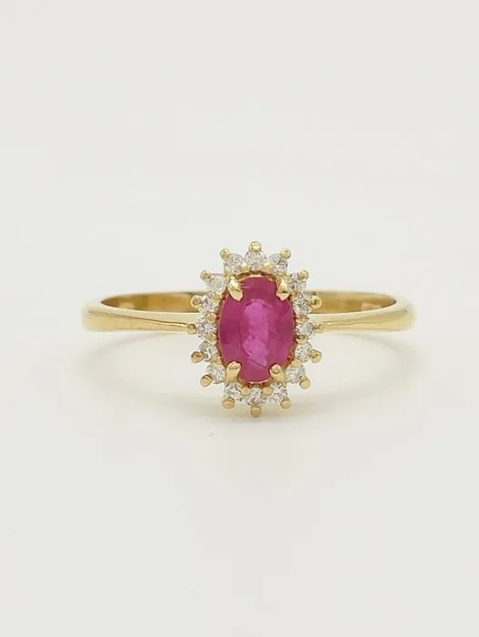 Ring - 18 kt. Yellow gold Ruby - Diamond