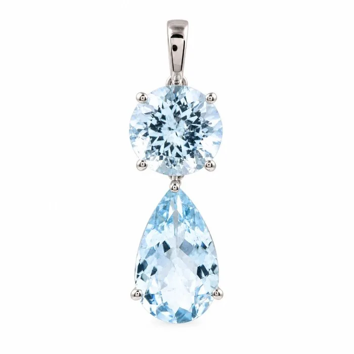 Pendant - 14 kt. White gold - 7.10ct. tw. Aquamarine